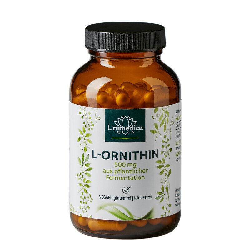 L-Ornithin - Aminosäure - 500 mg pro Tagesdosis (1 Kapsel) - 120 Kapseln - von Unimedica