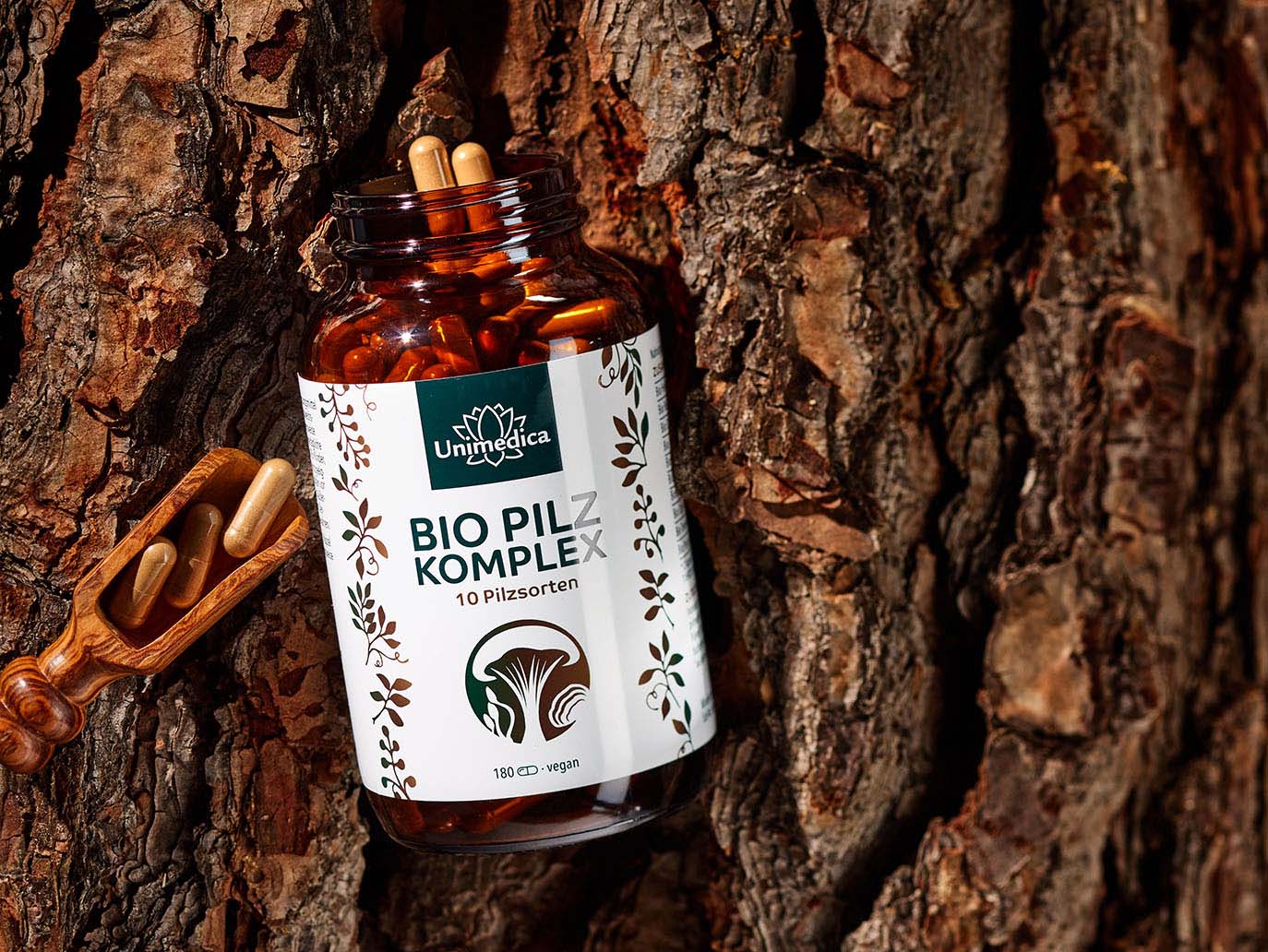 Bio Pilz Komplex - mit 10 Pilzsorten - u.a. Cordyceps, Shiitake, Reishi, Löwenmähne, Chaga, Hericium - 180 Kapseln - von Unimedica