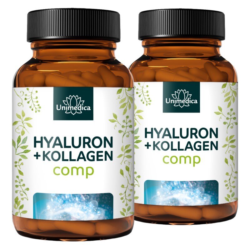 2er-Sparset: Hyaluron + Kollagen comp - mit Silizium aus Bambus, Vitaminen und Mineralien - 2 x 180 Kapseln - von Unimedica
