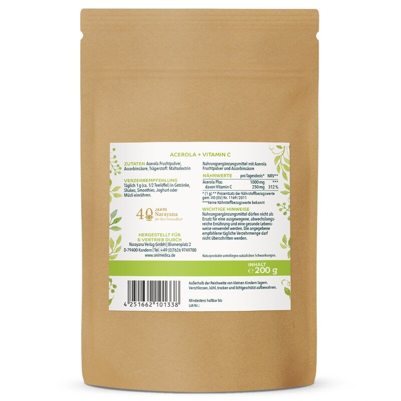 2er-Sparset: Natürliches Vitamin C Acerola Plus - 25% Vitamin C - 2 x 200 g - von Unimedica