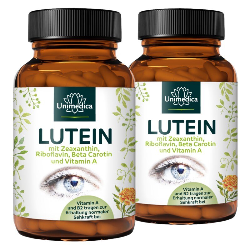 2er-Sparset: Lutein - mit Zeaxanthin + Vitamin B2 + Beta Carotin + Vitamin A - 2 x 90 Kapseln - von Unimedica