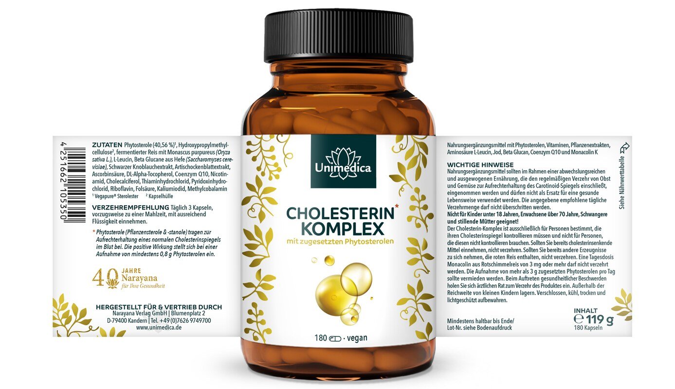 Cholesterin* Komplex - mit 40,56 % Phytosterolen - 180 Kapseln - von Unimedica
