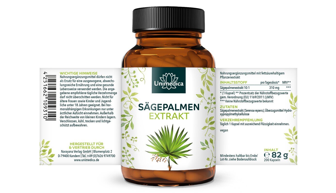 Sägepalmen Extrakt - 310 mg pro Tagesdosis (1 Kapsel) - 200 Kapseln  von Unimedica