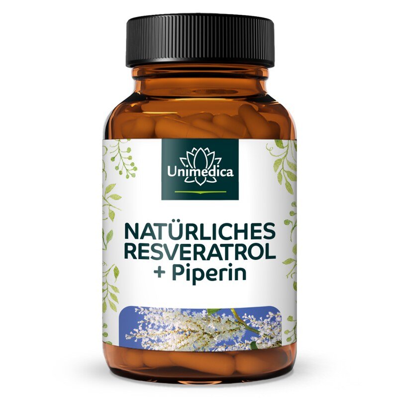 Natürliches Resveratrol + Piperin - 150 mg pro Tagesdosis (1 Kapsel) - mit 98 % Trans-Resveratrol aus Japanischem Staudenknöterich Extrakt - 60 Kapseln - von Unimedica