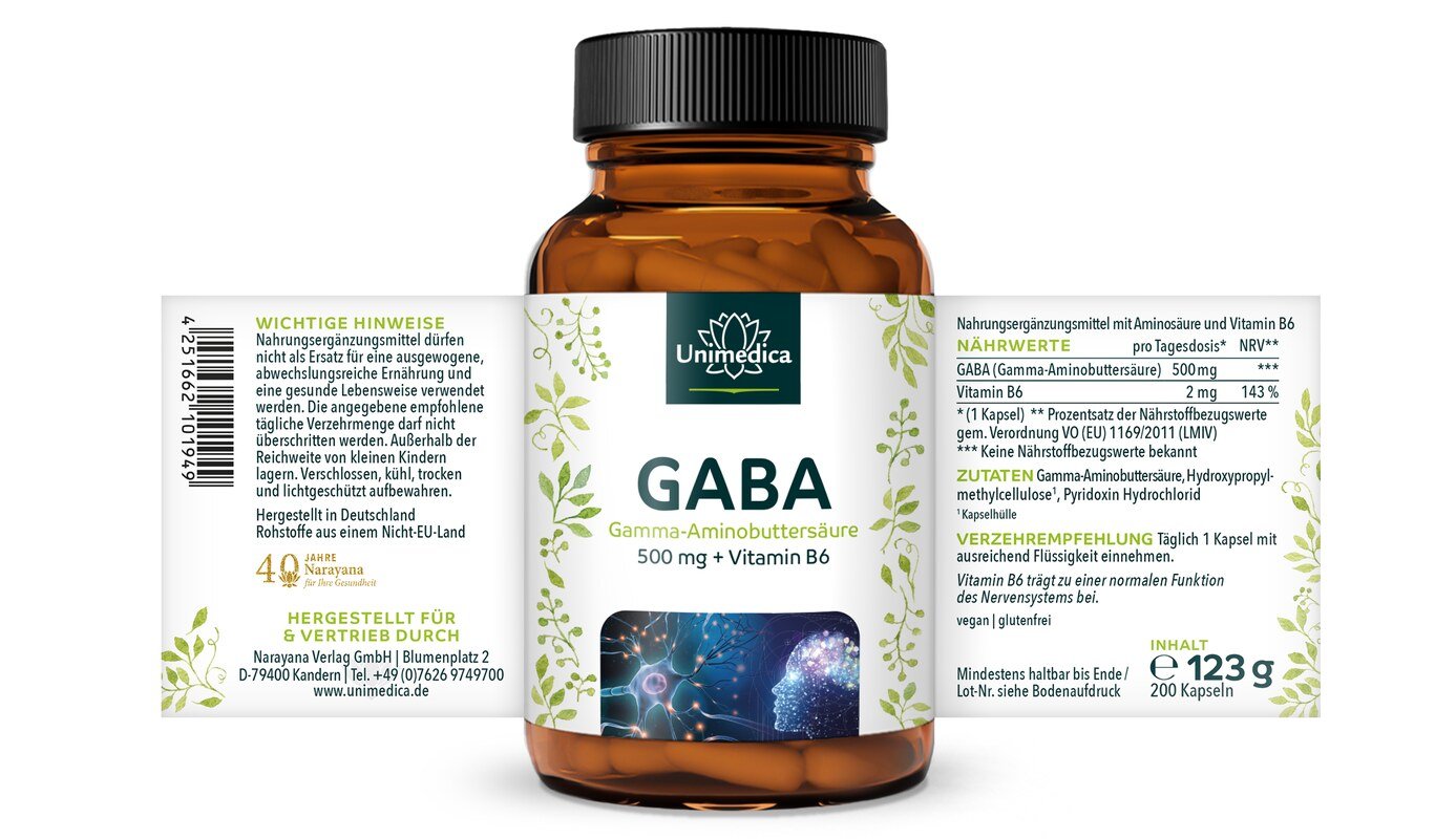 2er-Sparset: GABA - 500 mg pro Tagesdosis - 2 x 200 Kapseln - von Unimedica