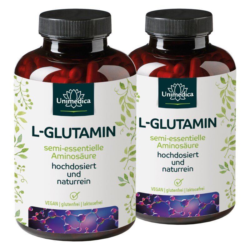 2er-Sparset: Glutamin - hochdosiert aus Fermentation - 4.800 mg L-Glutamin pro Tagesdosis (6 Kapseln) - 2 x 365 Kapseln - von Unimedica