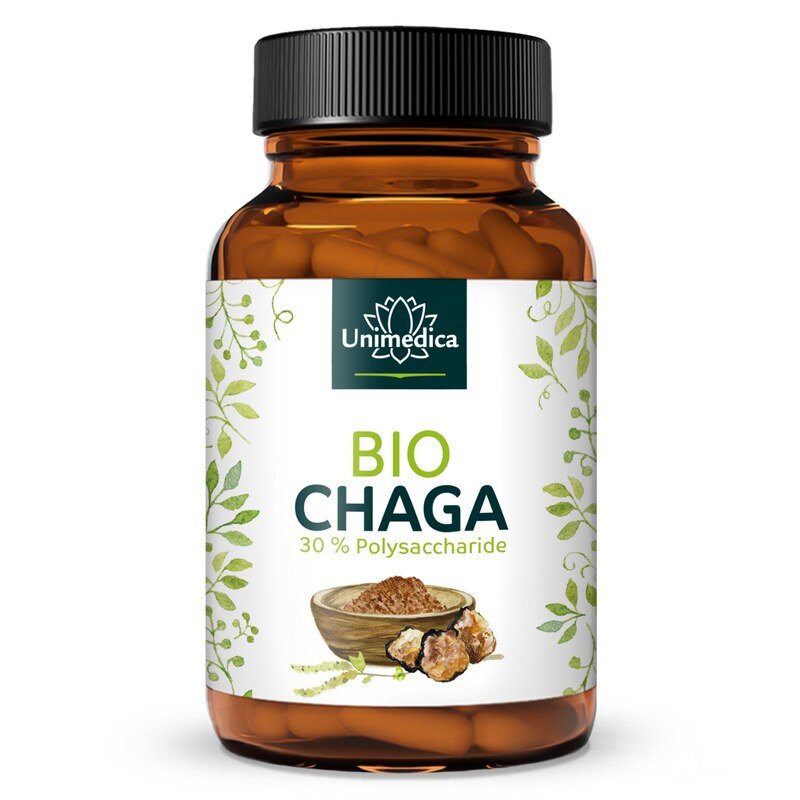 Bio Chaga - 1000 mg pro Tagesdosis (2 Kapseln) - Extrakt mit 30 % Polysacchariden - hochdosiert - 90 Kapseln - von Unimedica
