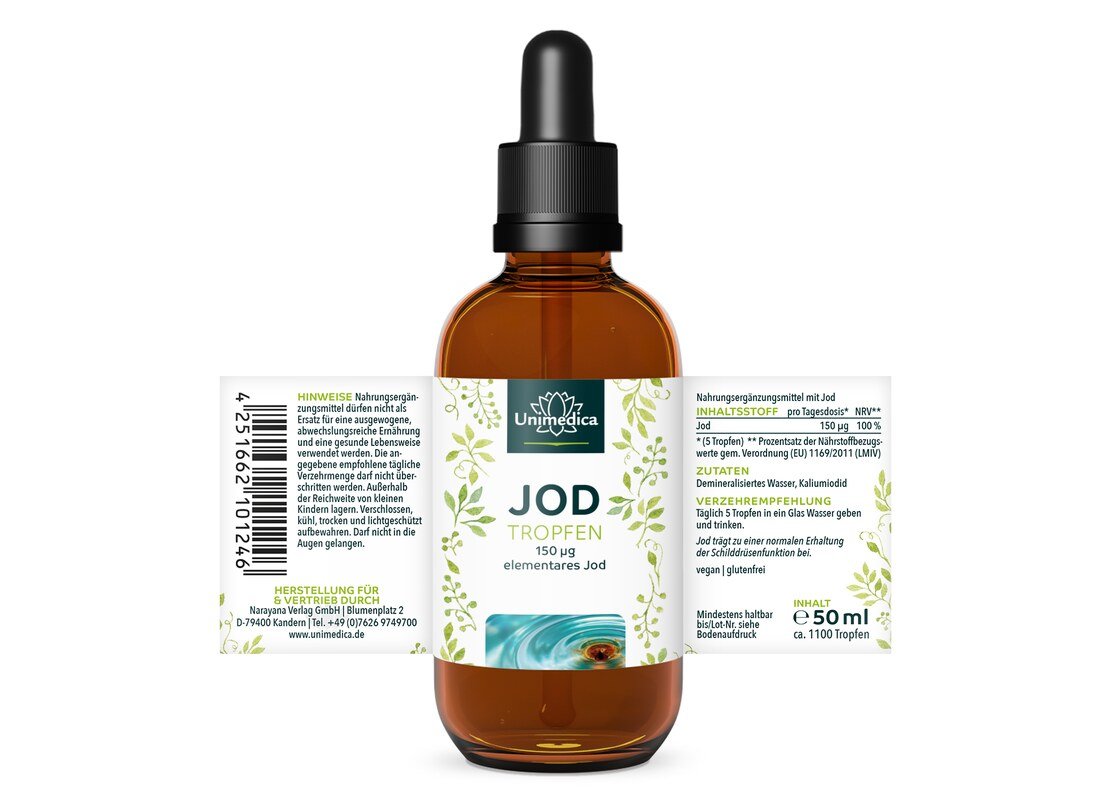 Jod Tropfen - 150 µg pro Tagesdosis - vegan - 50 ml -  von Unimedica