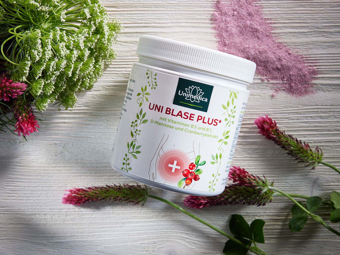 UniBlase Plus - Komplex mit D-Mannose, Cranberry, Vitamin C, B3 und B7 - 300 g Pulver - von Unimedica