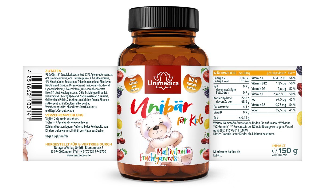 Unibär für Kids - Multivitamin - Fruchtgummis - 60 Gummis - von Unimedica