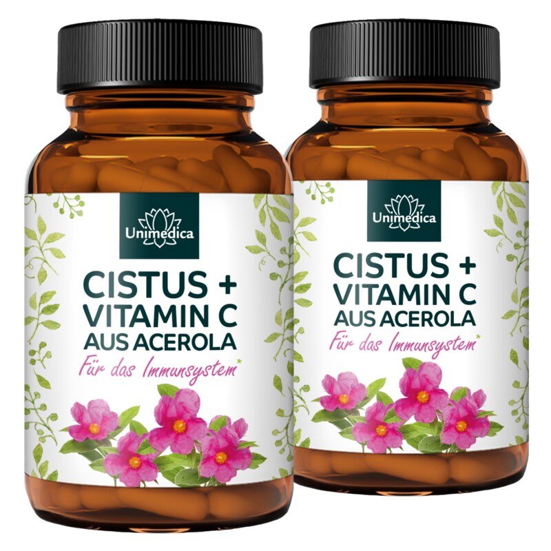 2er-Sparset: Cistus + Vitamin C aus Acerola - 384 mg Cistus pro Tagesdosis (1 Kapsel) - 2 x 90 Kapseln - von Unimedica