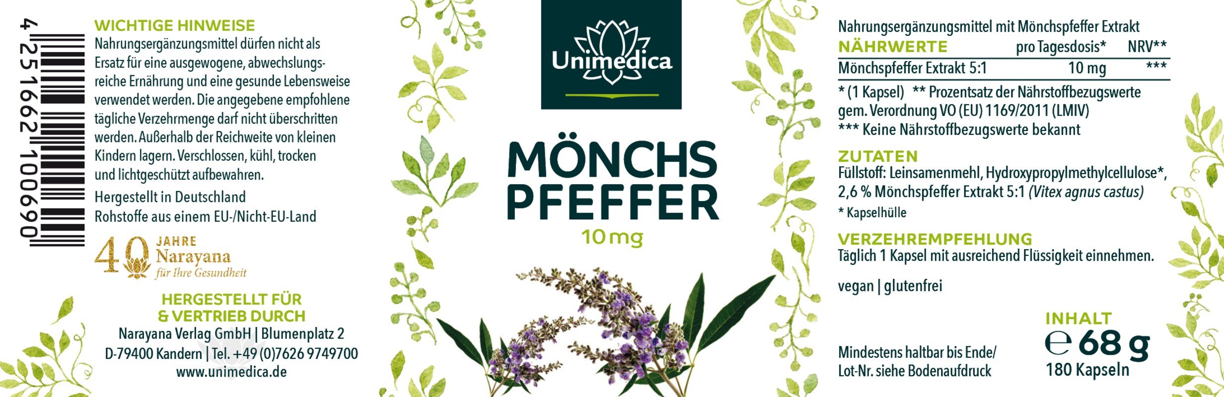 2er-Sparset: Mönchspfeffer Extrakt - 10 mg hochdosiert - 2 x 180 Kapseln - von Unimedica