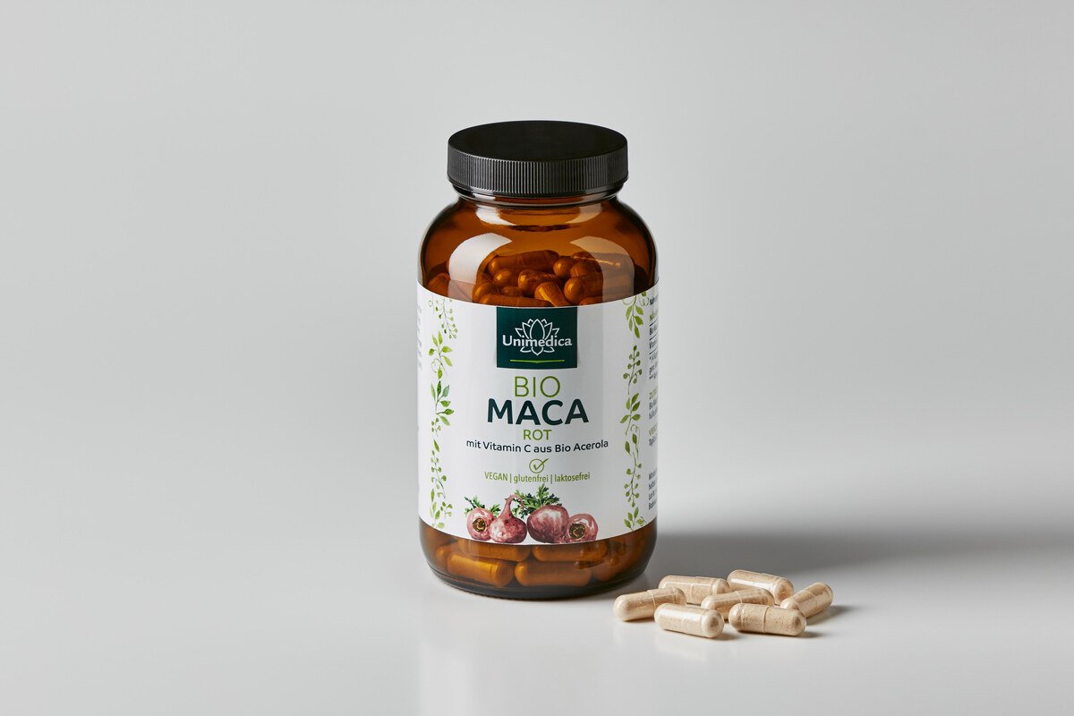 2er-Sparset: Bio Maca Rot - 3.000 mg pro Tagesdosis (4 Kapseln) - plus Vitamin C aus Bio Acerola - 2 x 180 Kapseln - von Unimedica