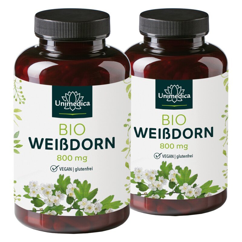 2er-Sparset: Bio Weißdorn - 800 mg pro Tagesdosis (2 Kapseln) - 2 x 200 Kapseln - von Unimedica