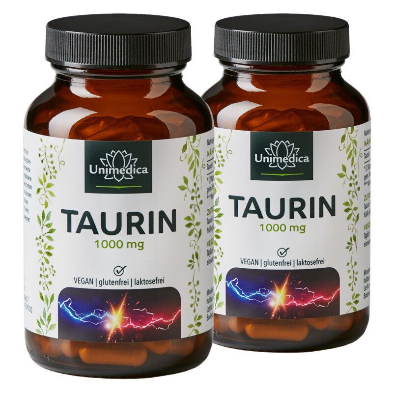 2er-Sparset: Taurin - 1000 mg pro Tagesdosis (2 Kapseln) - 2 x 120 Kapseln - Taurine - von Unimedica