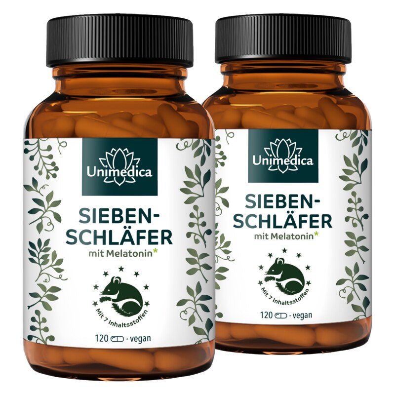 2er-Sparset: Siebenschläfer - Komplex mit Melatonin*, Vitaminen, L-Tryptophan, Bio Ashwagandha und Bio Brahmi - 2 x 120 Kapseln - von Unimedica
