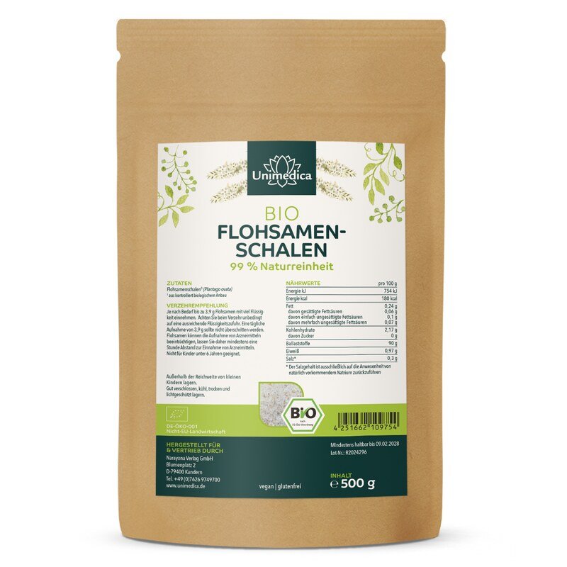 Bio Flohsamenschalen - 99 % Naturreinheit - Premiumqualität - 500 g - von Unimedica