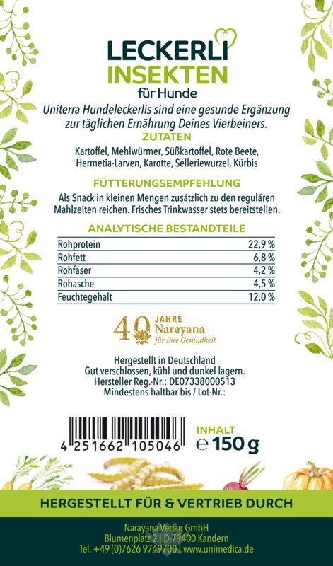 2er-Sparset: Leckerli Insekten für Hunde - natürliche Hundesnacks mit hochwertigem Protein - Ergänzungsfuttermittel - 2 x 150 g - von Uniterra