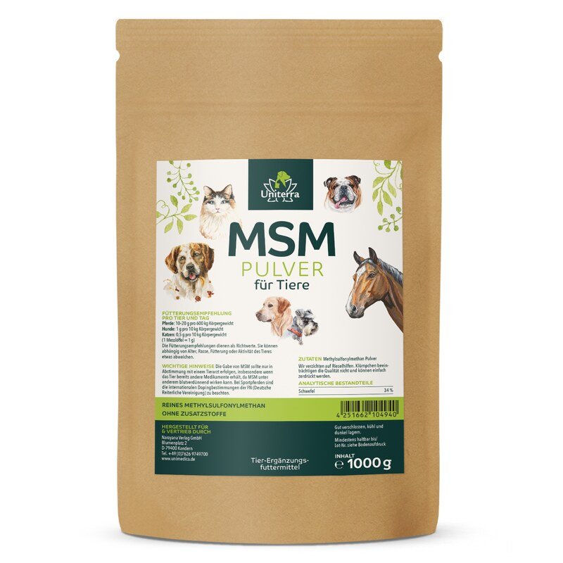 MSM für Hunde, Katzen und Pferde - MSM Pulver für Tiere - reines Methylsulfonylmethan - Ergänzungsfuttermittel - 1 kg - von Uniterra
