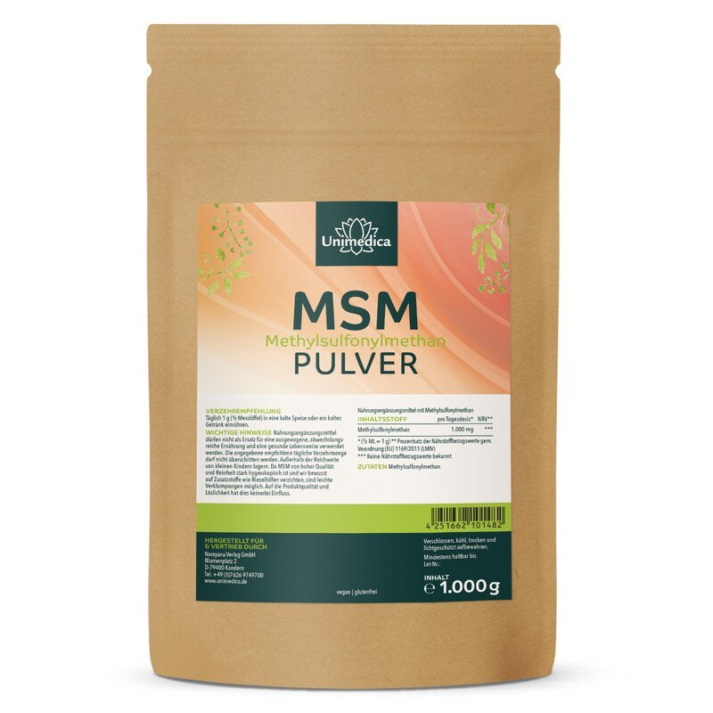 MSM Pulver - 1.000 mg pro Tagesdosis (½ Messlöffel) - Reinheitsgrad 99 % - 1.000 g - von Unimedica