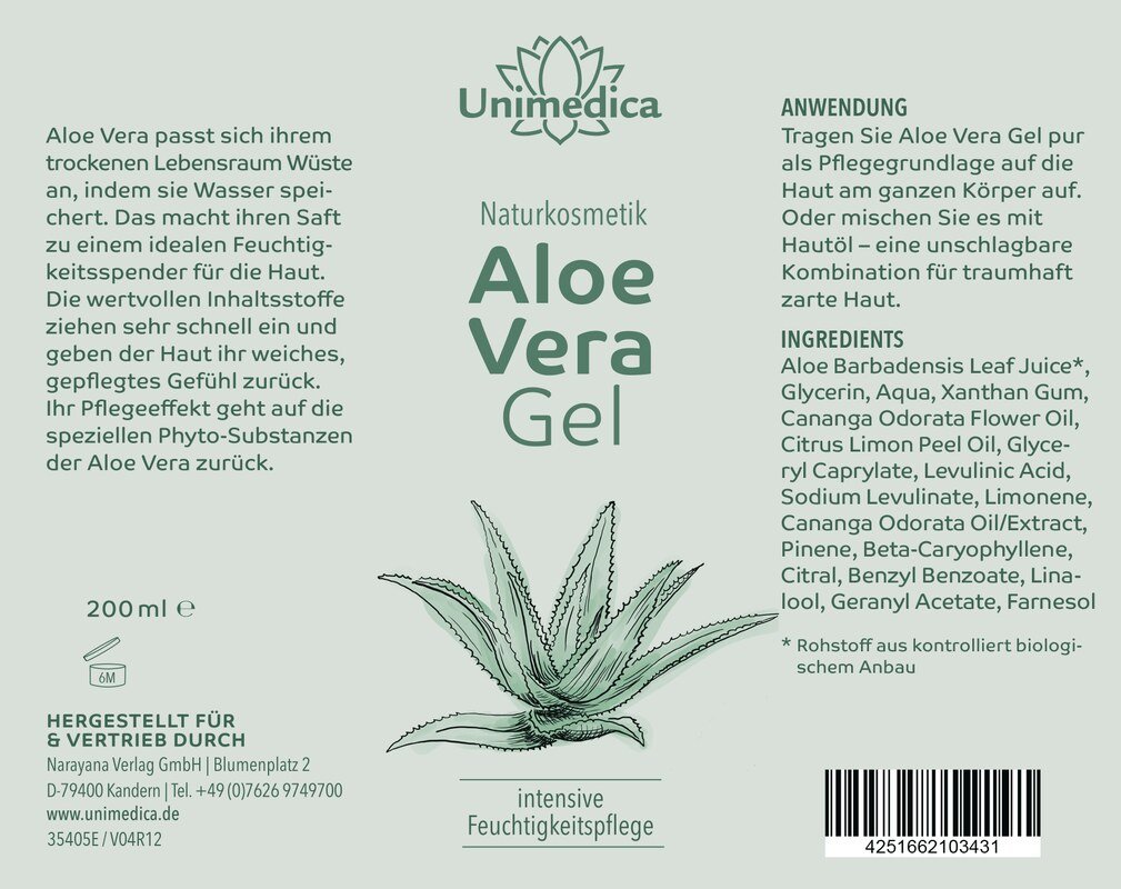 2er-Sparset: Aloe Vera Gel - Naturkosmetik - 2 x 200ml - von Unimedica