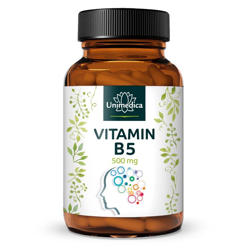 Vitamin B5 - Pantothensäure - 500 mg pro Tagesdosis (1 Kapsel) - hochdosiert - 180 Kapseln - von Unimedica