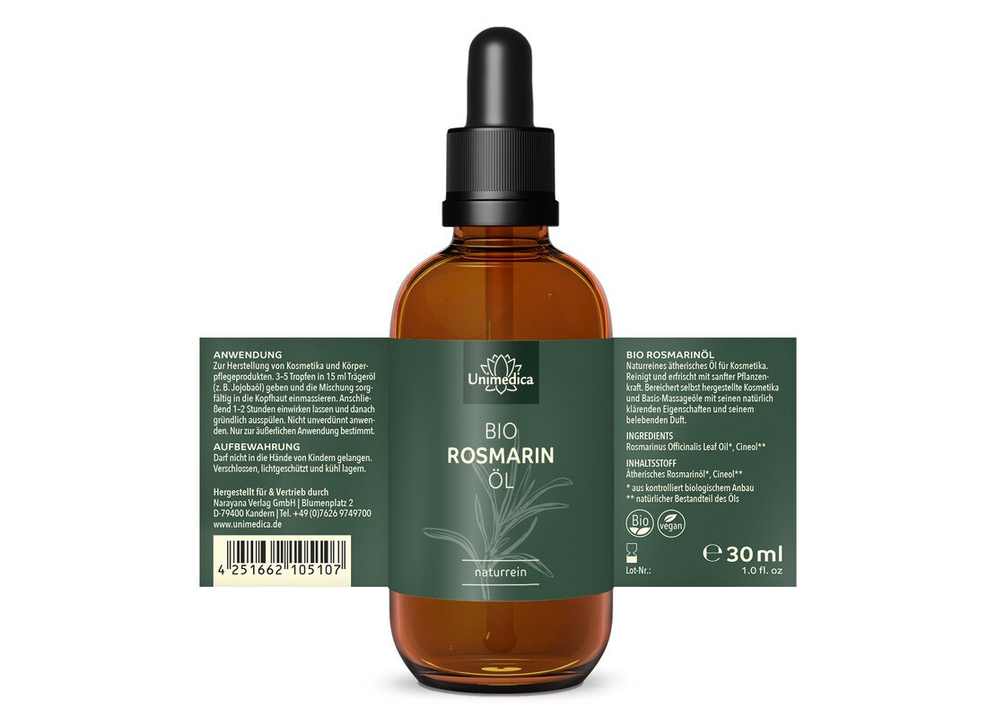 Bio Rosmarinöl - Rosmarinus officinalis - naturrein - 30 ml - von Unimedica