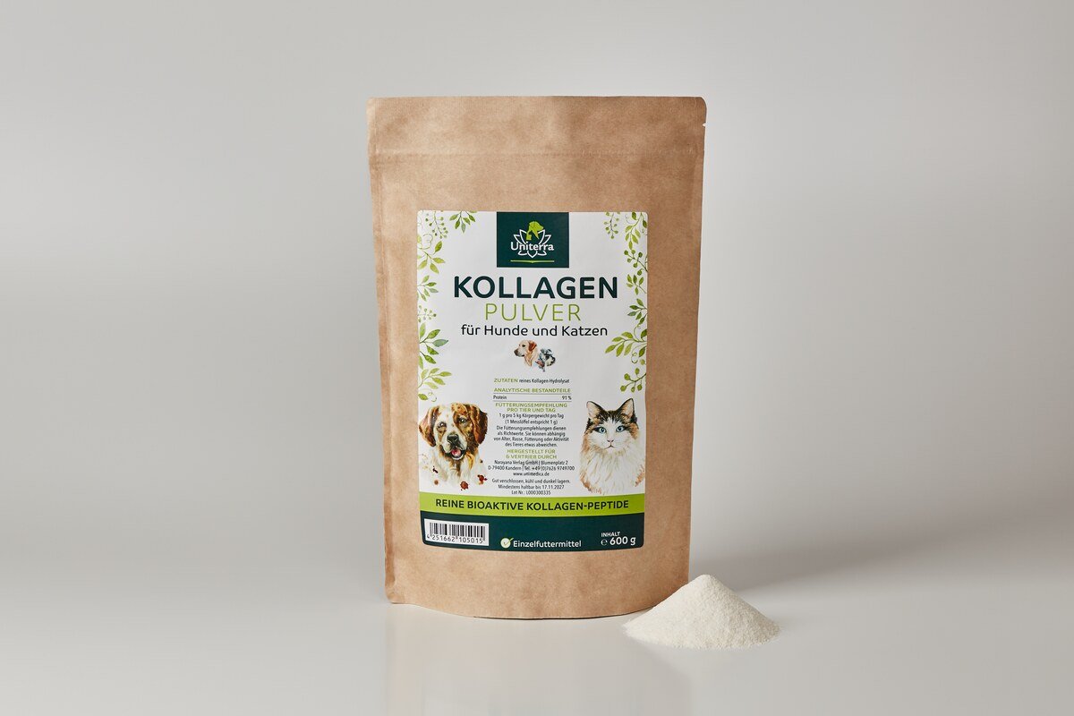 2er-Sparset: Kollagen Pulver für Hunde und Katzen - Kollagen-Hydrolysat vom Rind - Einzelfuttermittel - 2 x 600 g - von Uniterra