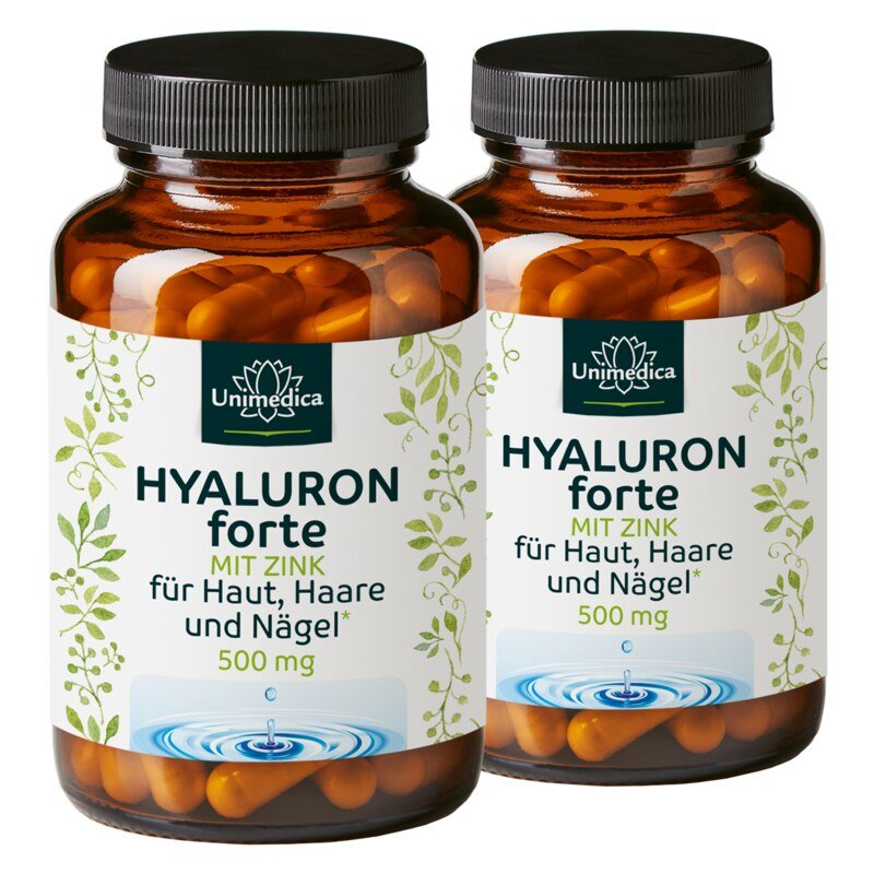 2er-Sparset: Hyaluron forte - mit Zink für Haut, Haare und Nägel* - 500 mg Hyaluron pro Tagesdosis (1 Kapsel) - hochdosiert - 2 x 90 Kapseln - von Unimedica