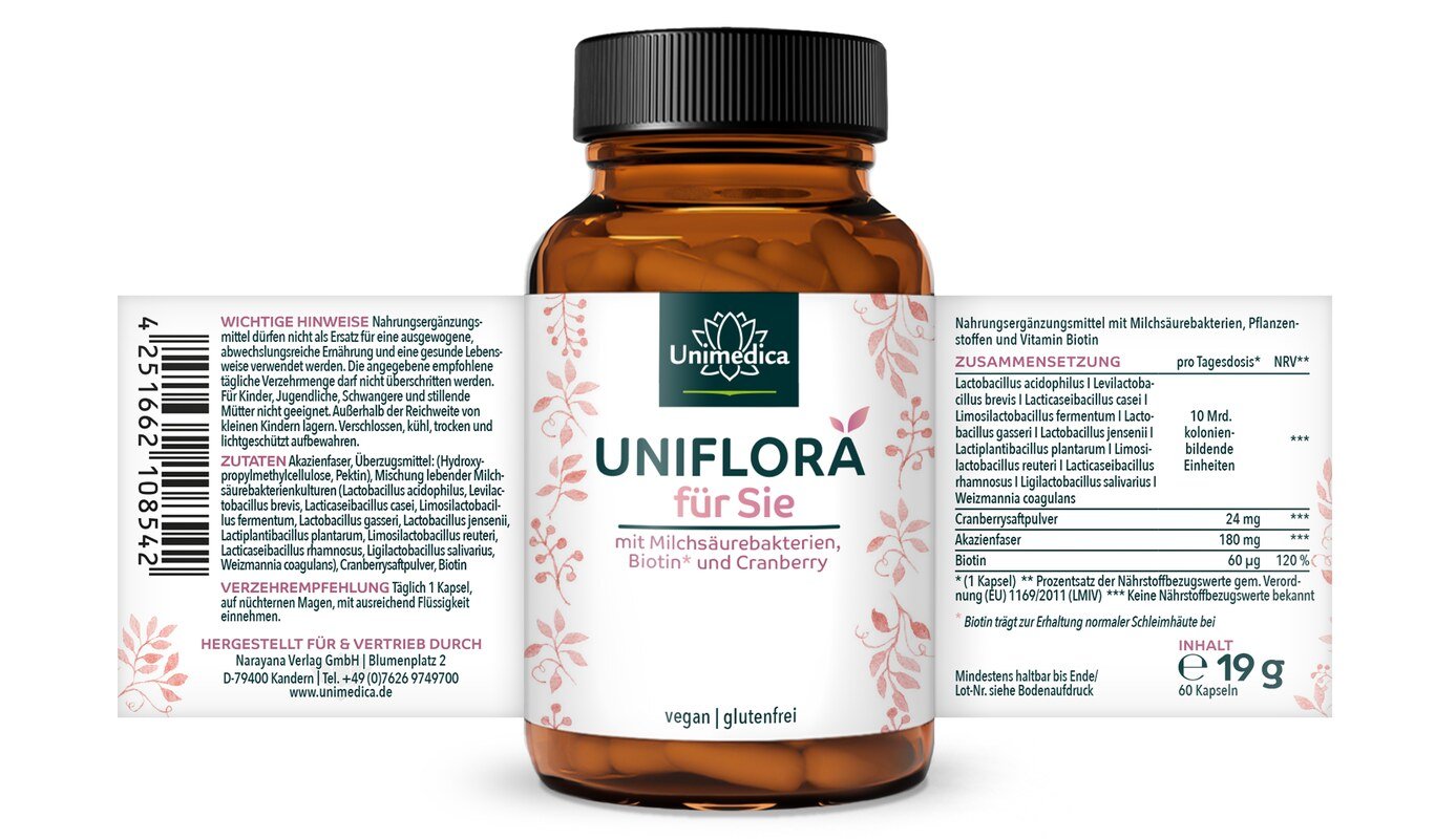 UNIFLORA für Sie - mit Biotin und Milchsäurebakterien - 60 Kapseln  von Unimedica