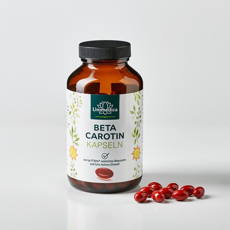 Beta Carotin - aus Lyc-O-Beta® - 15 mg - 25.000 IE pro Tagesdosis (1 Kapsel) - 180 Softgelkapseln - von Unimedica