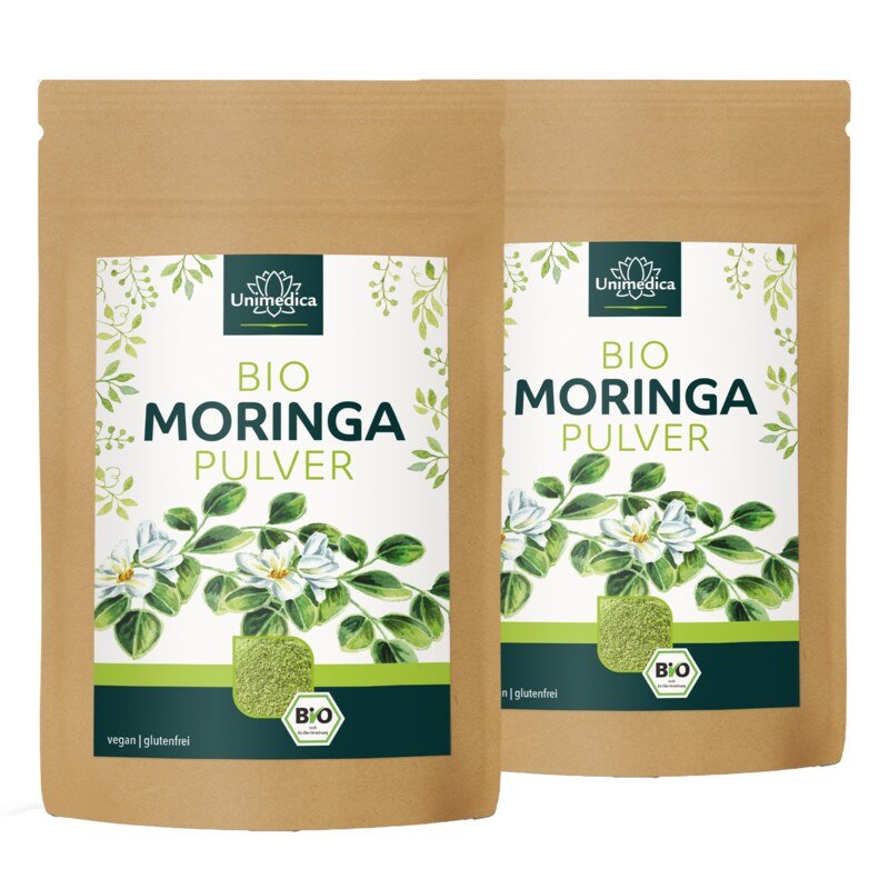 2er-Sparset: Bio Moringa Pulver - 2 x 250 g - aus Ägypten/Afrika - Rohkostqualität - von Unimedica