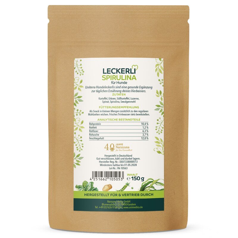 Leckerli Spirulina für Hunde - natürliche Hundesnacks mit Algen und Gemüse - Ergänzungsfuttermittel - 150 g - von Uniterra