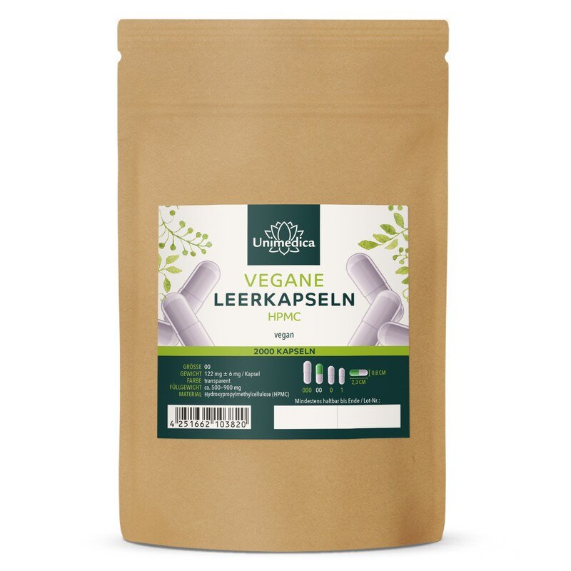 Leerkapseln getrennt - HPMC - Größe 00 - vegan - 2.000 Stück - von Unimedica