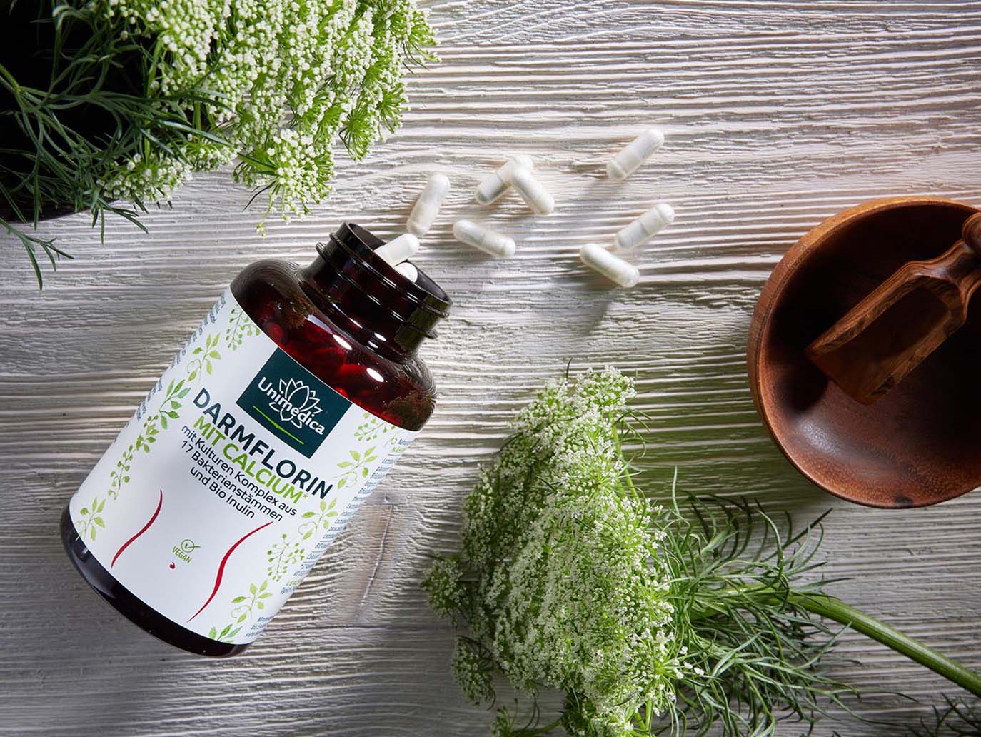 Darmflorin mit Calcium* - mit Kulturen-Komplex aus 18 Bakterienstämmen und Bio-Inulin - 180 Kapseln - von Unimedica