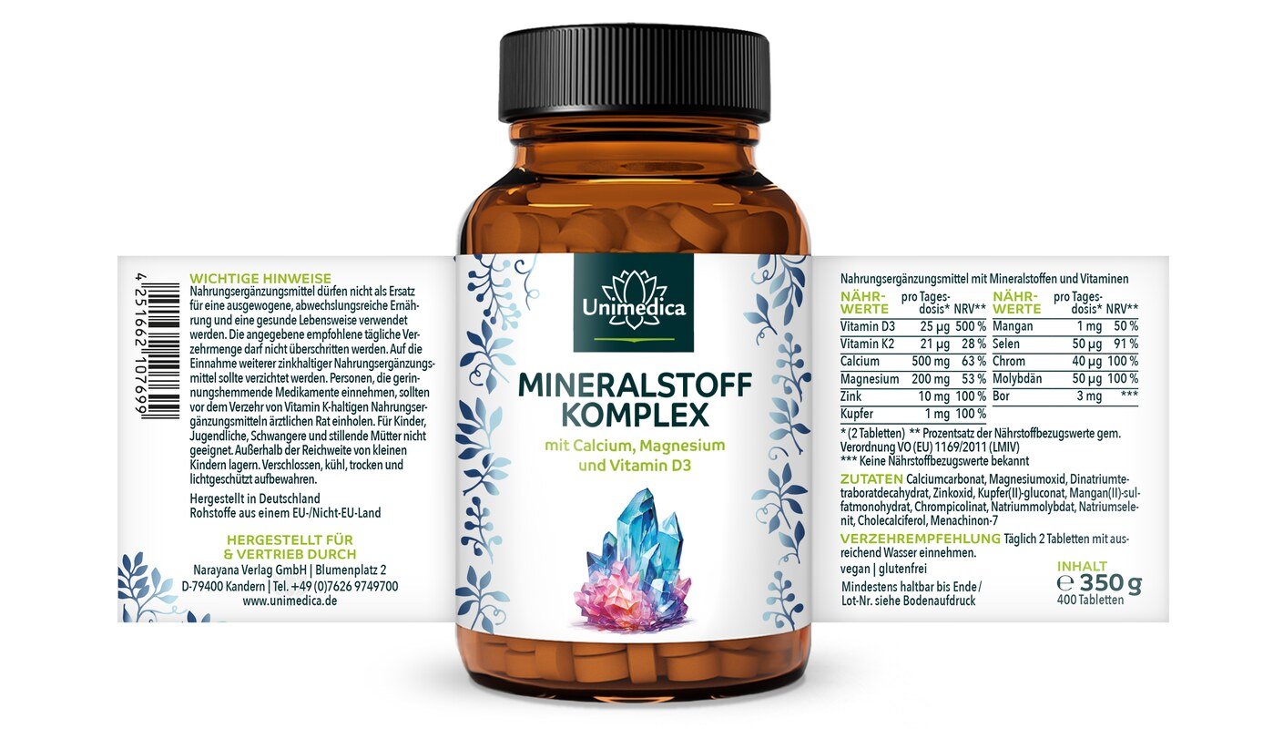 2er-Sparset: Mineralstoff Komplex - mit Calcium, Magnesium und Vitamin D3 - 2 x 400 Tabletten - von Unimedica