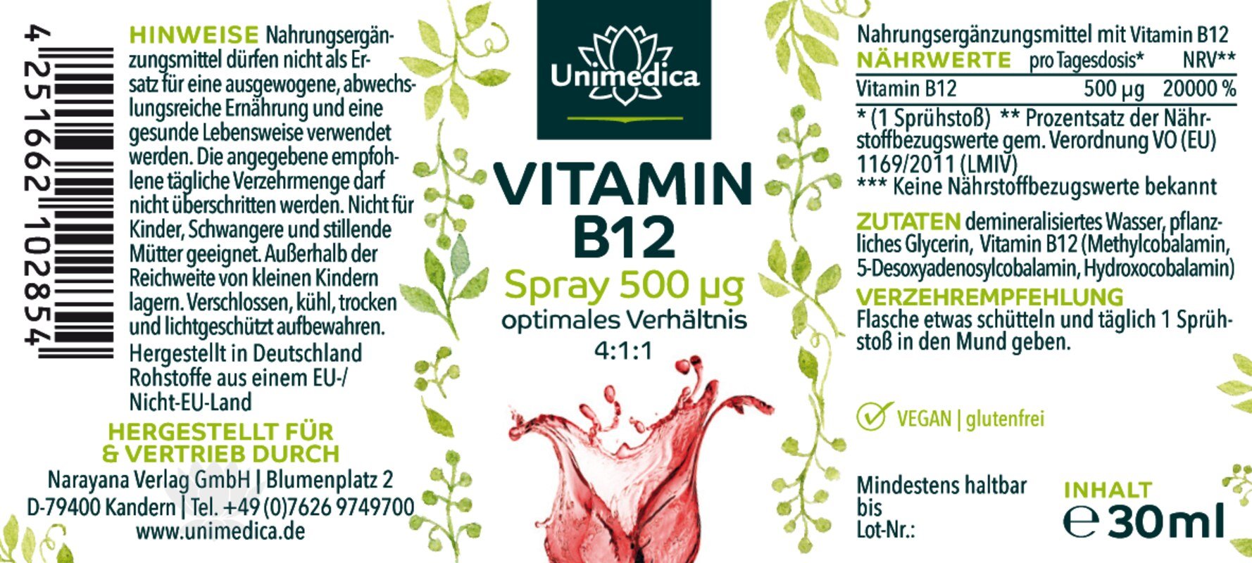 2er-Sparset: Vitamin B12 - Spray - 500 µg - 2x 30 ml - von Unimedica