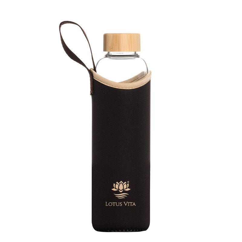 Glas-Trinkflasche 710 ml mit Neoprenhülle creme/braun - Lotus Vita