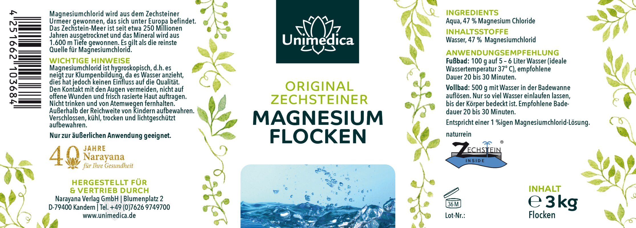 Magnesiumflocken - Original Zechsteiner - 3 kg - von Unimedica