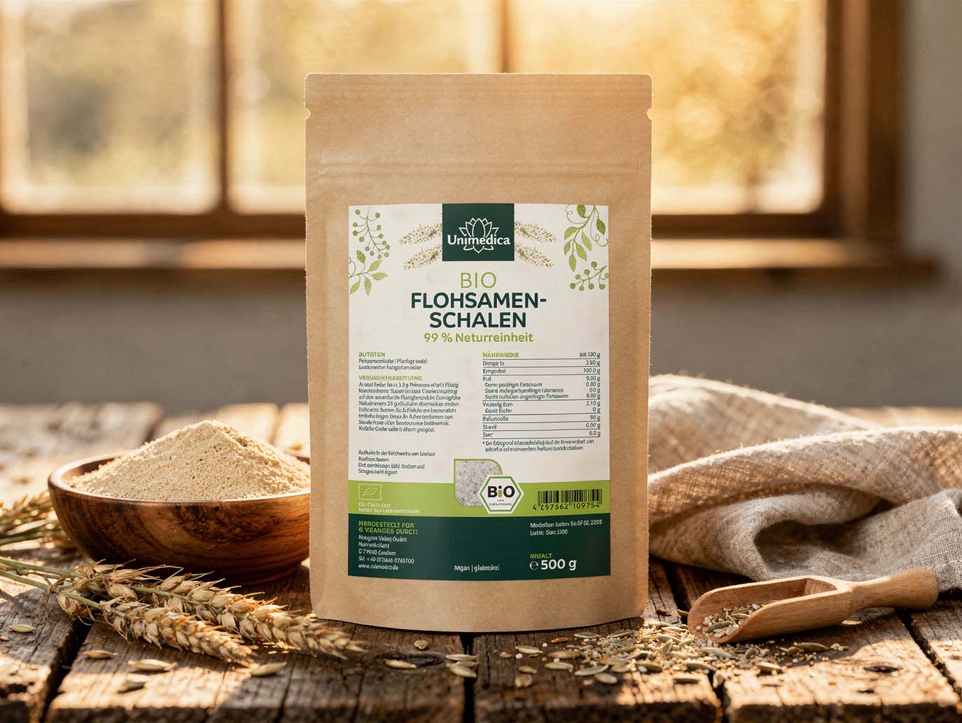 Bio Flohsamenschalen - 99 % Naturreinheit - Premiumqualität - 500 g - von Unimedica