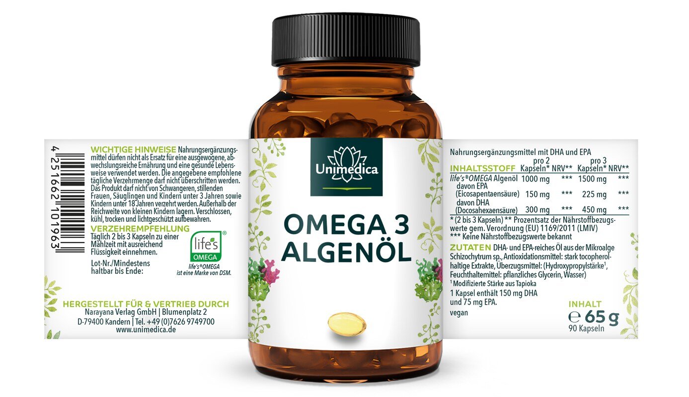 2er-Sparset: Omega 3 Algenöl Kapseln - vegan - 90 Kapseln - von Unimedica