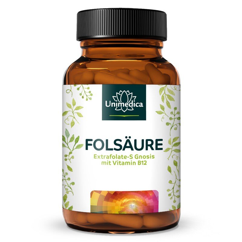 Folsäure mit Extrafolate S von Gnosis und Vitamin B12 - 800 µg Folsäure und 25 µg Vitamin B12 pro Tagesdosis (1 Kapsel) - 180 Kapseln - von Unimedica
