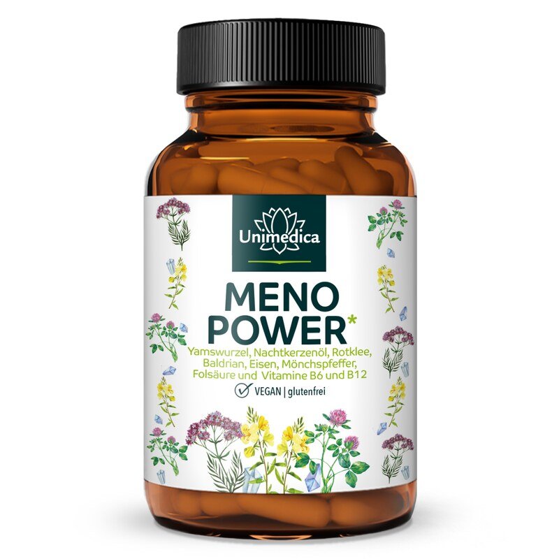 Menopower* - Hormon-Balance-Komplex mit Yamswurzel, Nachtkerzenöl, Eisen und B-Vitaminen - 90 Kapseln - von Unimedica