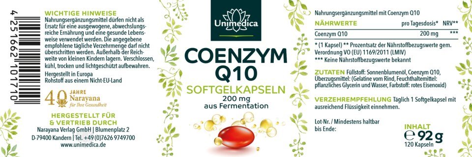 2er-Sparset: Coenzym Q10 - 200 mg - 2 x 120 Softgelkapseln - von Unimedica