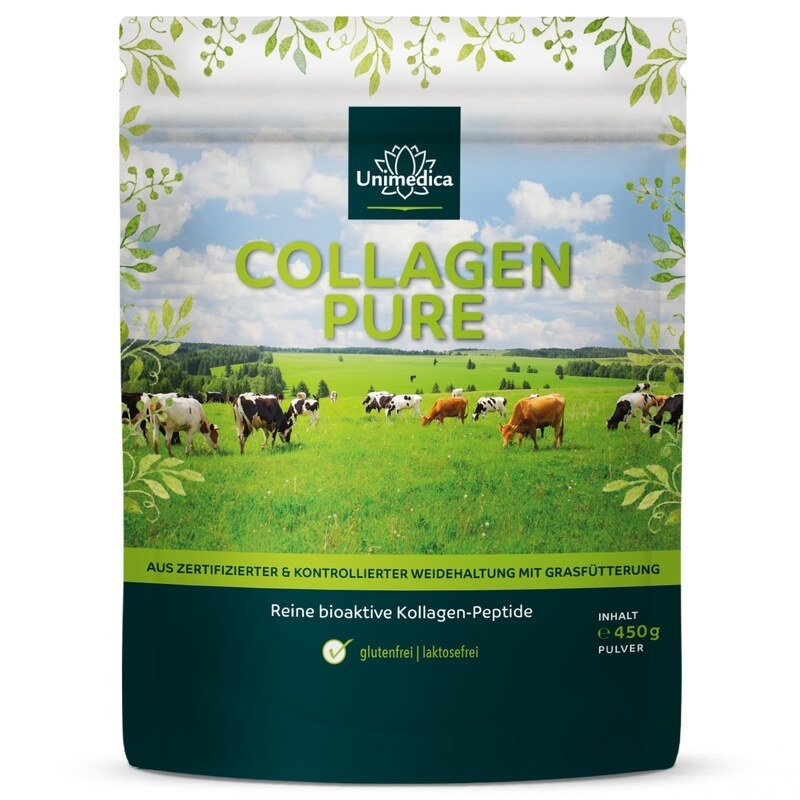 Collagen Pure - Kollagenprotein - aus LIAF zertifizierter Weidehaltung und Grasfütterung - 10 g pro Tagesdosis - 450 g Pulver - von Unimedica