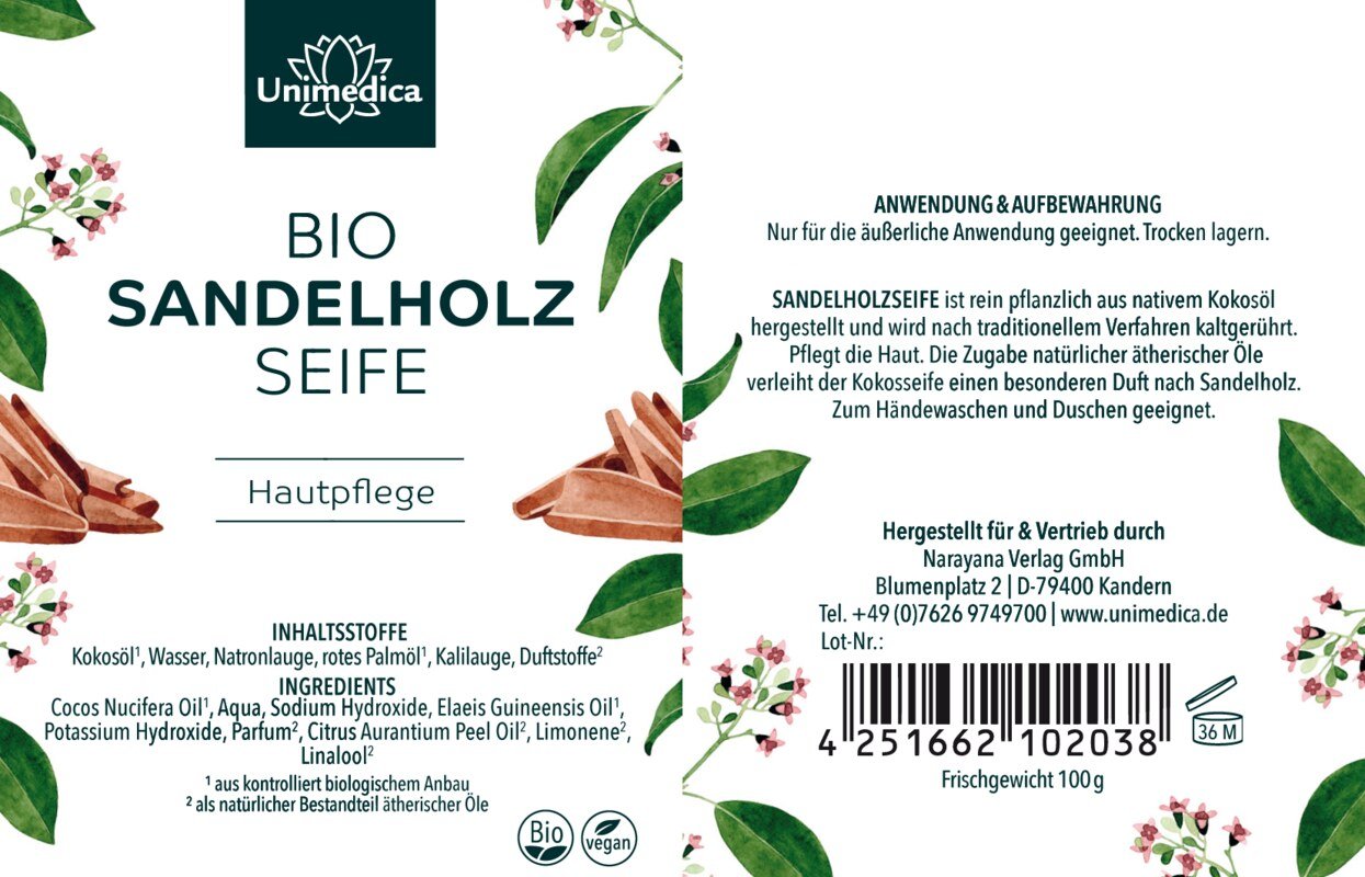 Bio Sandelholzseife - 100 g - von Unimedica