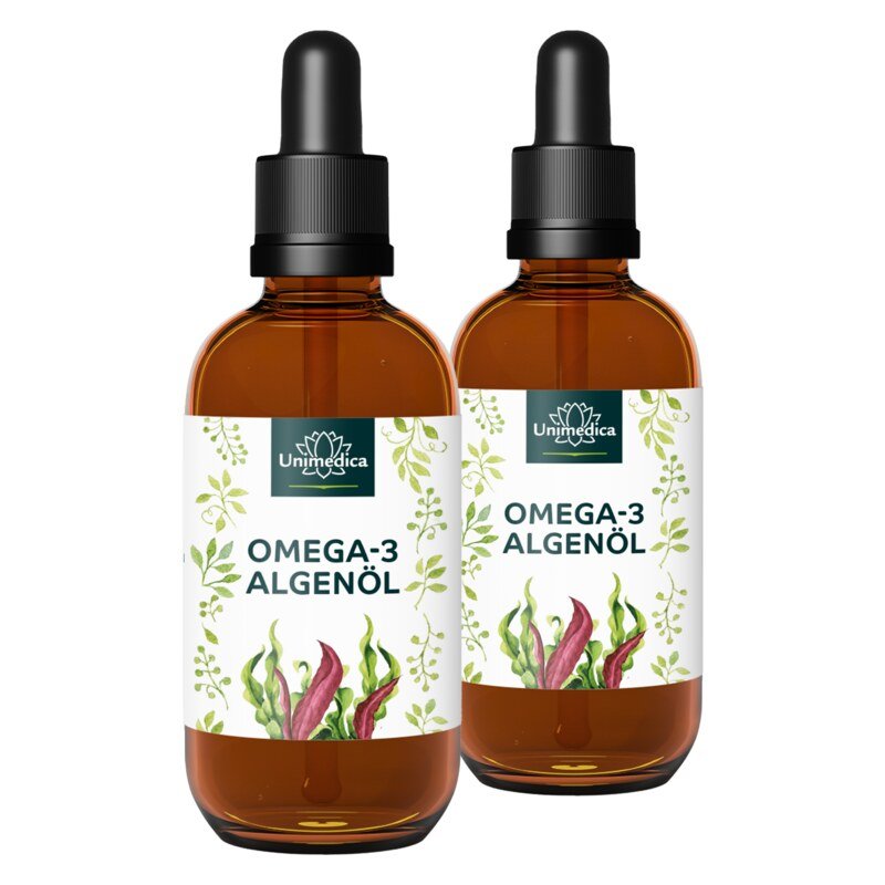 2er-Sparset: Vegane Omega 3 Algenöl Tropfen mit DHA, EPA und DPA - 2 x 50 ml - von Unimedica