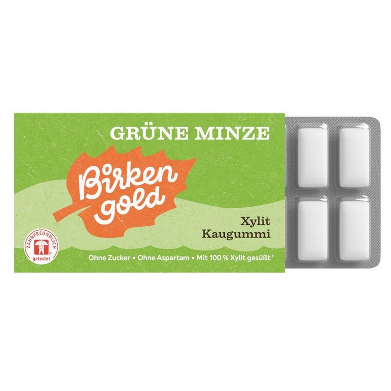 Xylit - Kaugummi grüne Minze - Birkengold - 12 Dragees