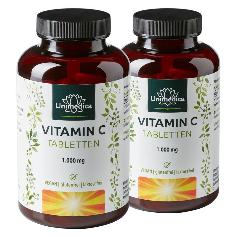 2er-Sparset: Vitamin C - 1000 mg pro Tagesdosis (1 Tablette) - 99 % Reinheit -  hochdosiert - 2 x 180 Tabletten - von Unimedica