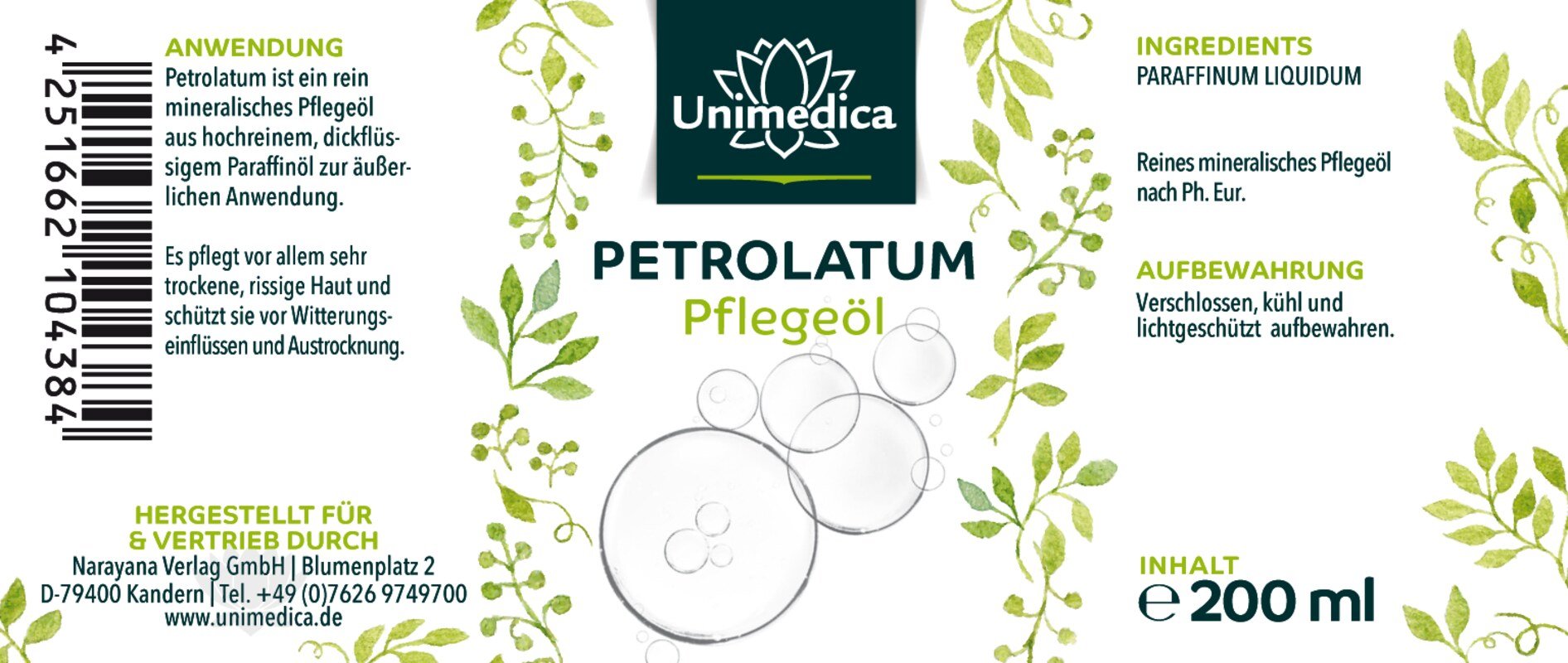 Petrolatum Paraffinöl - 200 ml - von Unimedica